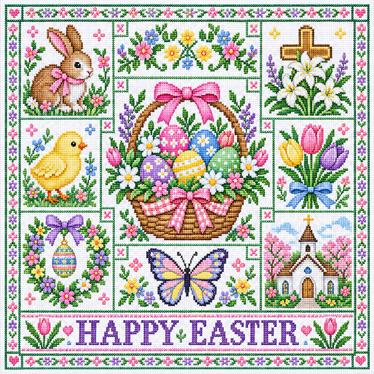 Ostern – Vollständiges 14CT Stempel-Kreuzstich-Set 45x45CM – Huacan