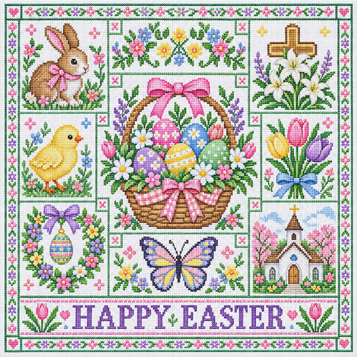 Ostern – Vollständiges 14CT Stempel-Kreuzstich-Set 45x45CM – Huacan