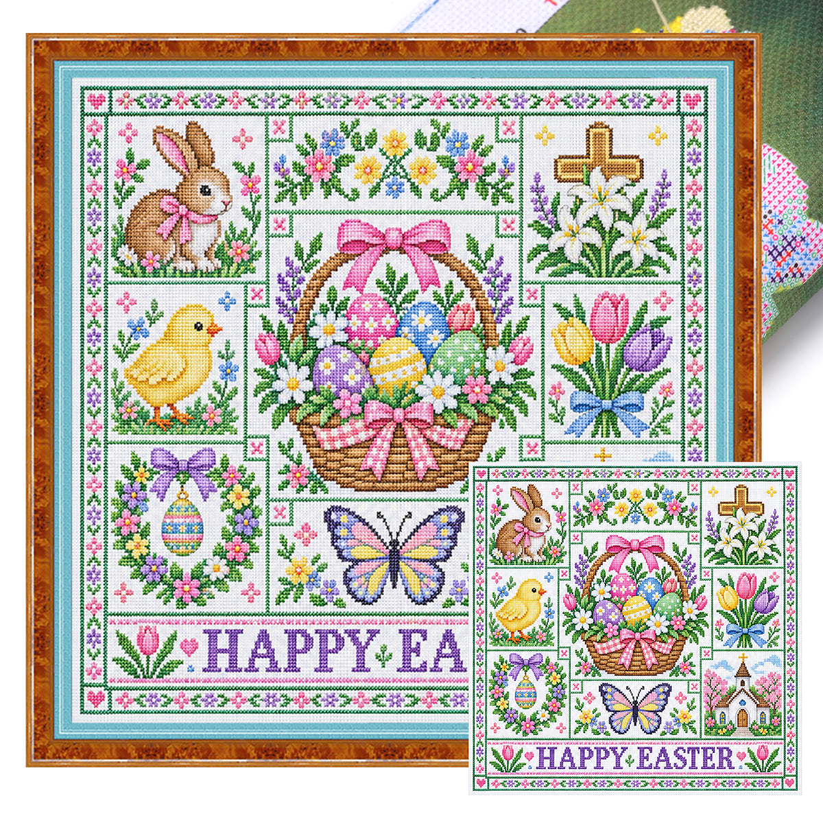 Ostern – Vollständiges 14CT Stempel-Kreuzstich-Set 45x45CM – Huacan