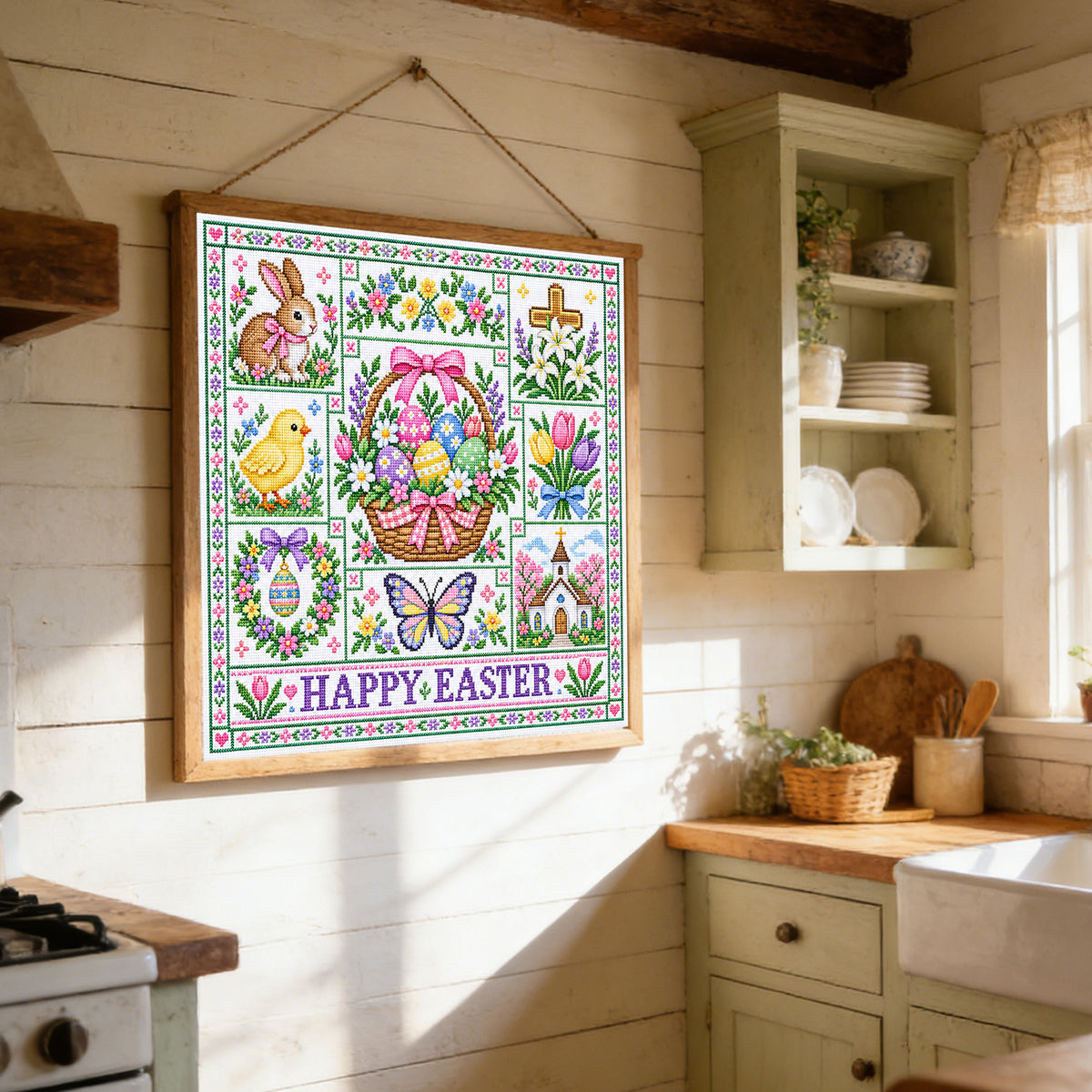 Ostern – Vollständiges 14CT Stempel-Kreuzstich-Set 45x45CM – Huacan