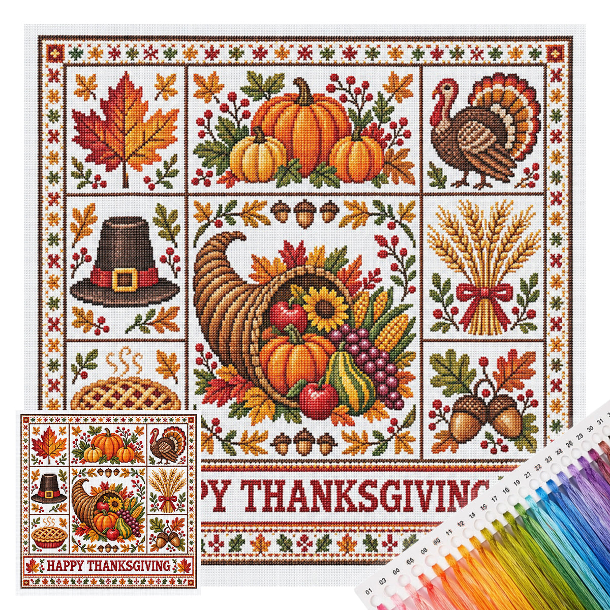 Thanksgiving Day – Vollständiges 14CT gestempeltes Kreuzstich-Set 45x45 cm – Huacan