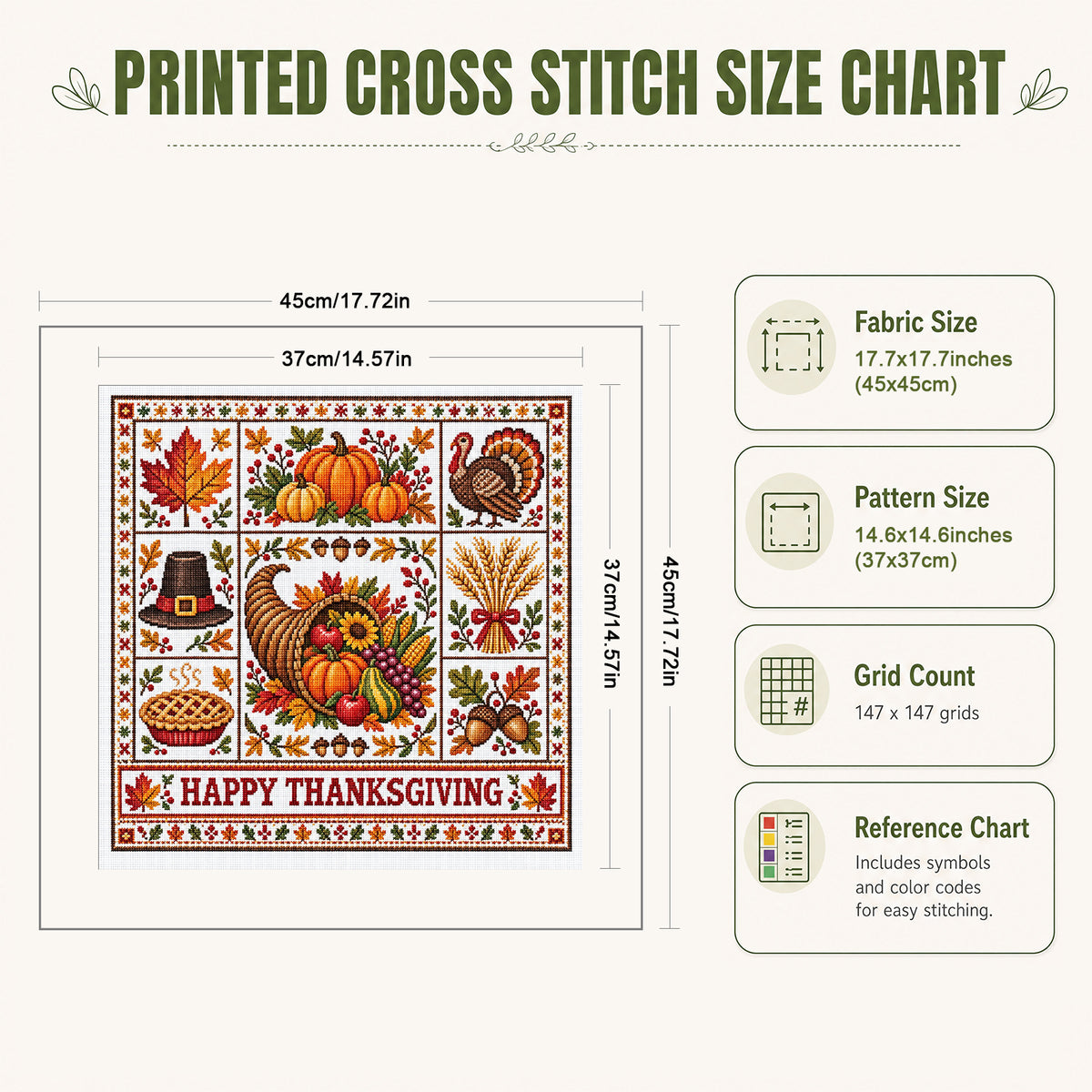 Thanksgiving Day – Vollständiges 14CT gestempeltes Kreuzstich-Set 45x45 cm – Huacan