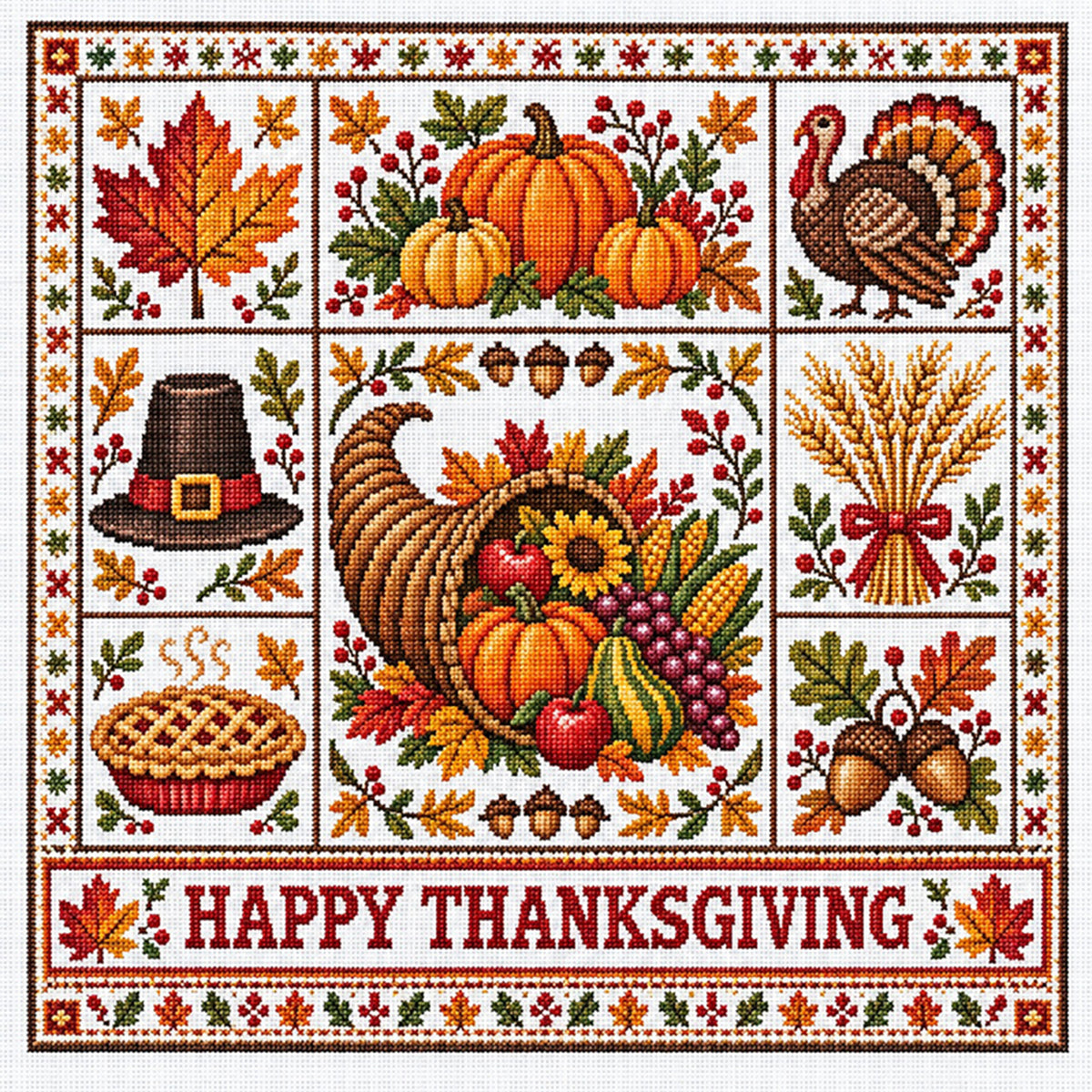Thanksgiving Day – Vollständiges 14CT gestempeltes Kreuzstich-Set 45x45 cm – Huacan