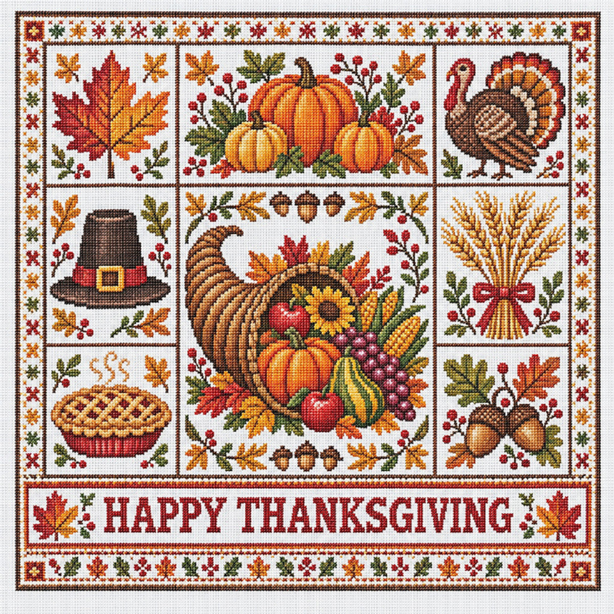 Thanksgiving Day – Vollständiges 14CT gestempeltes Kreuzstich-Set 45x45 cm – Huacan