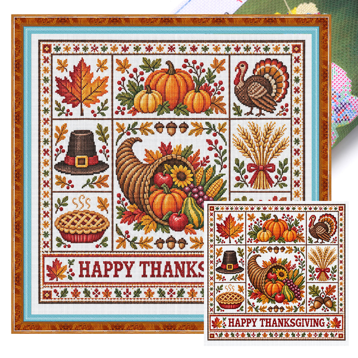 Thanksgiving Day – Vollständiges 14CT gestempeltes Kreuzstich-Set 45x45 cm – Huacan