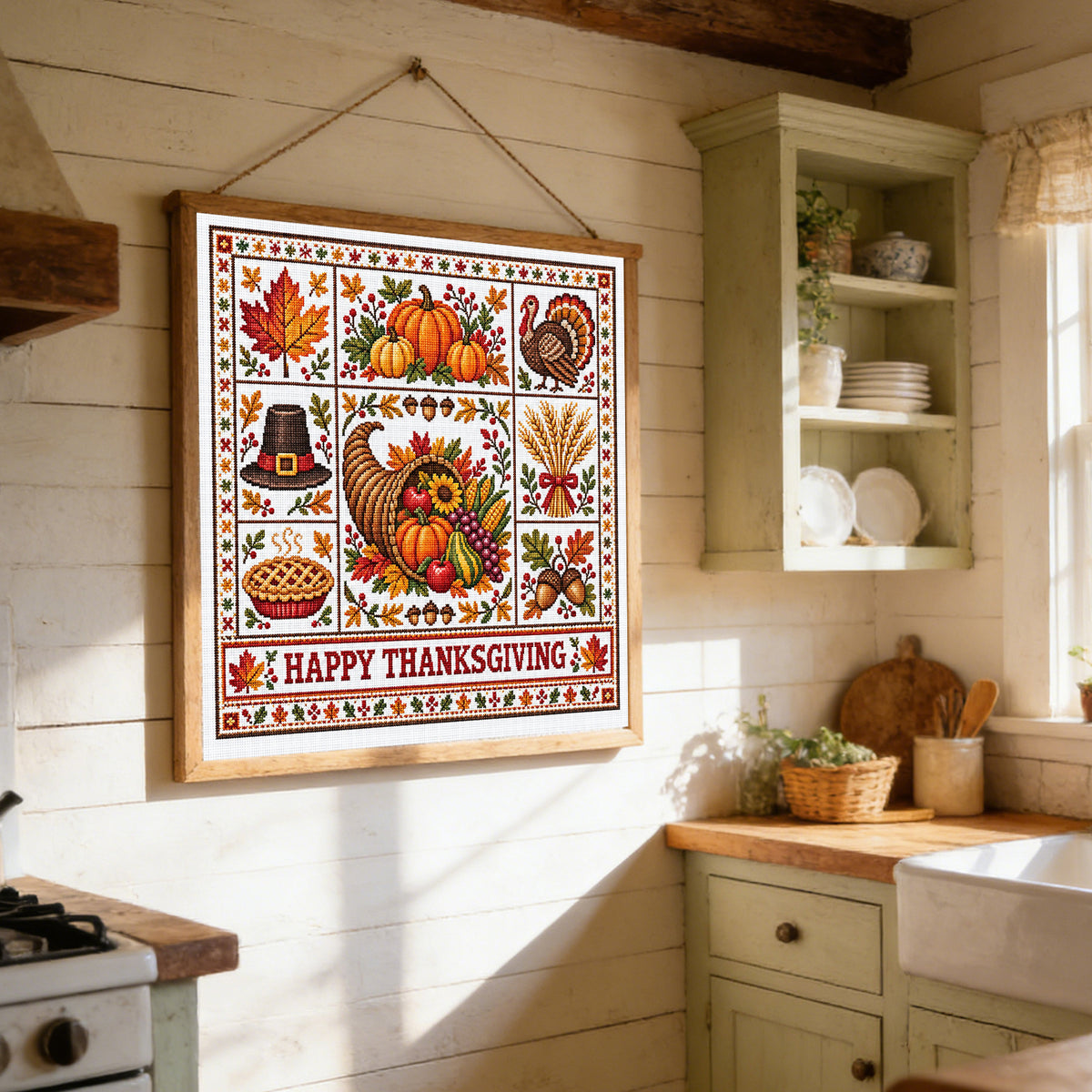 Thanksgiving Day – Vollständiges 14CT gestempeltes Kreuzstich-Set 45x45 cm – Huacan
