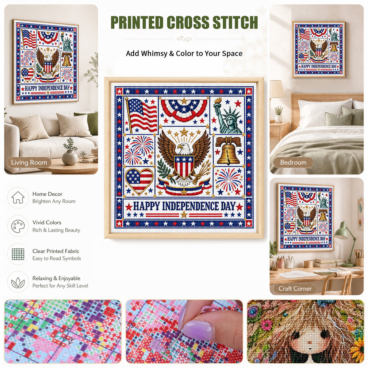 Independence Day - Full 14CT Stamped Cross Stitch 45x45CM - Huacan