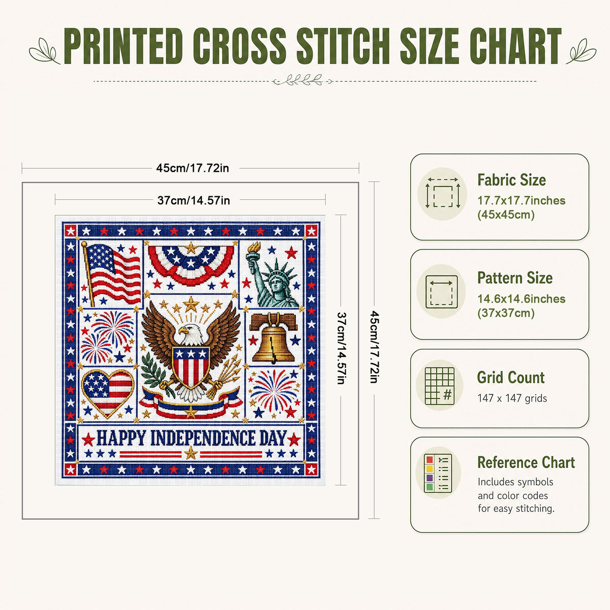 Independence Day - Full 14CT Stamped Cross Stitch 45x45CM - Huacan