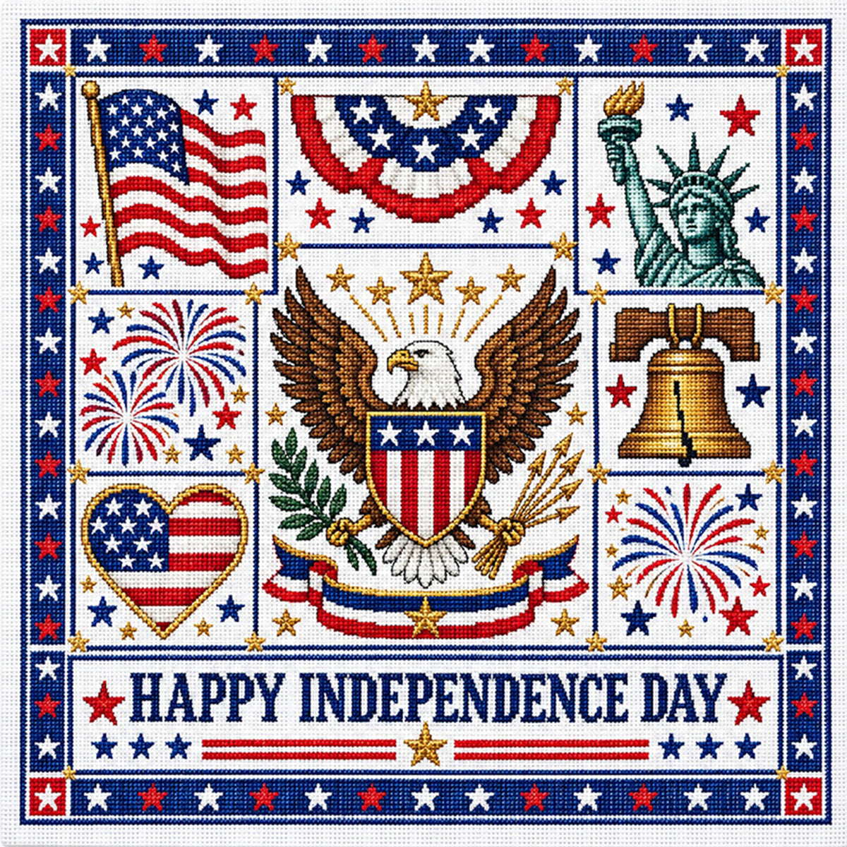 Independence Day - Full 14CT Stamped Cross Stitch 45x45CM - Huacan