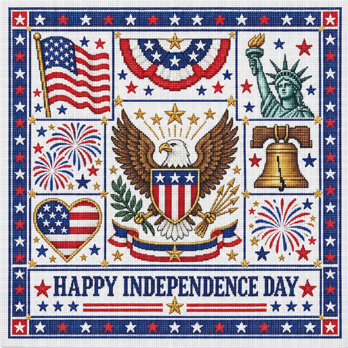 Independence Day - Full 14CT Stamped Cross Stitch 45x45CM - Huacan