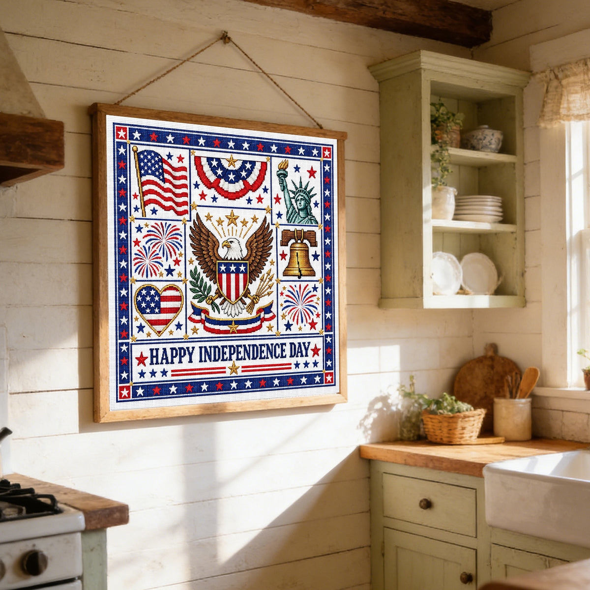 Independence Day - Full 14CT Stamped Cross Stitch 45x45CM - Huacan