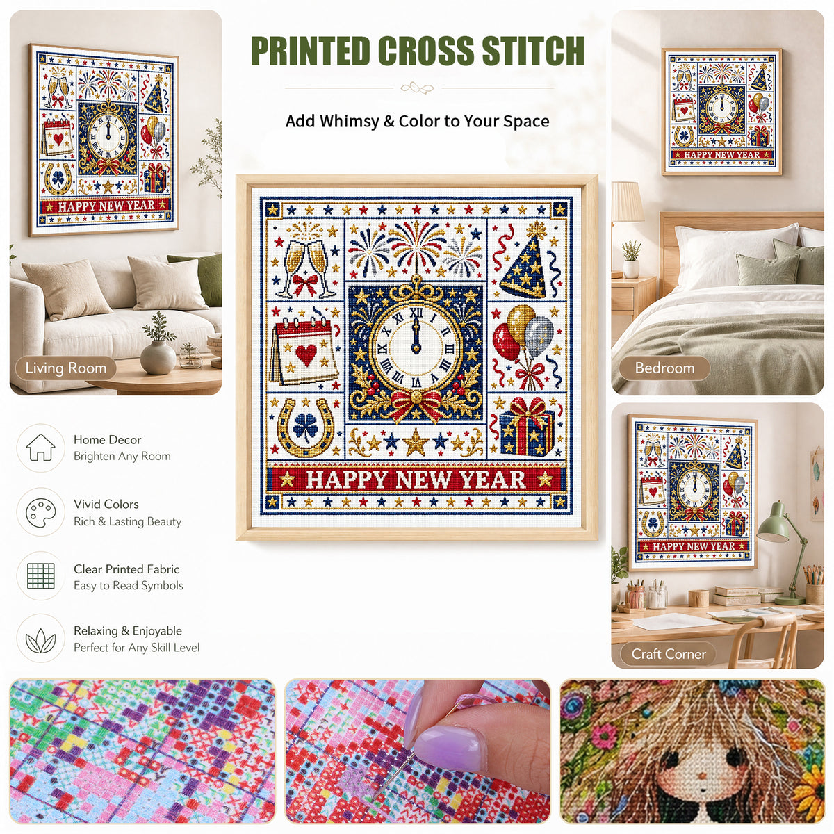 New Year - Full 14CT Stamped Cross Stitch 45x45CM - Huacan