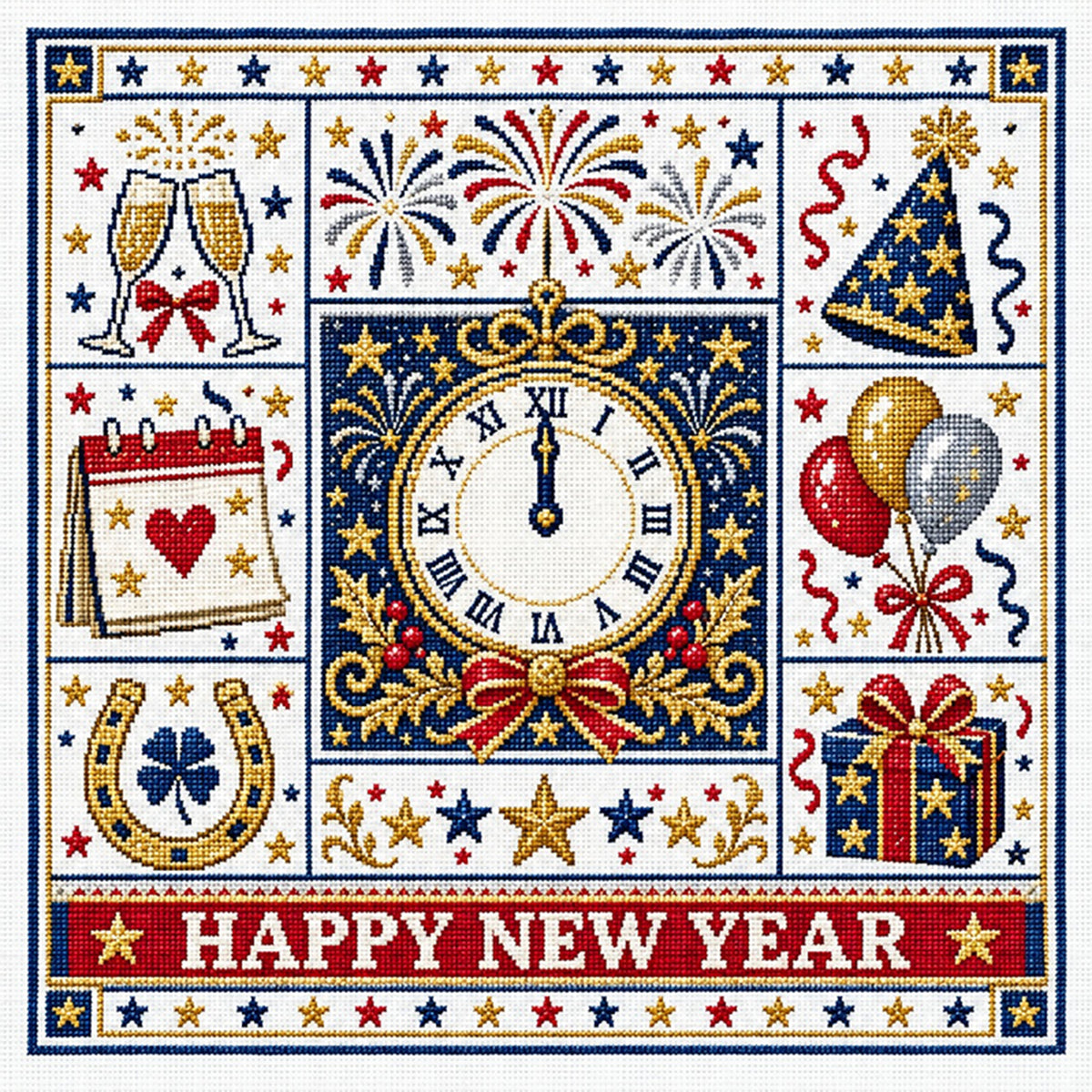 New Year - Full 14CT Stamped Cross Stitch 45x45CM - Huacan