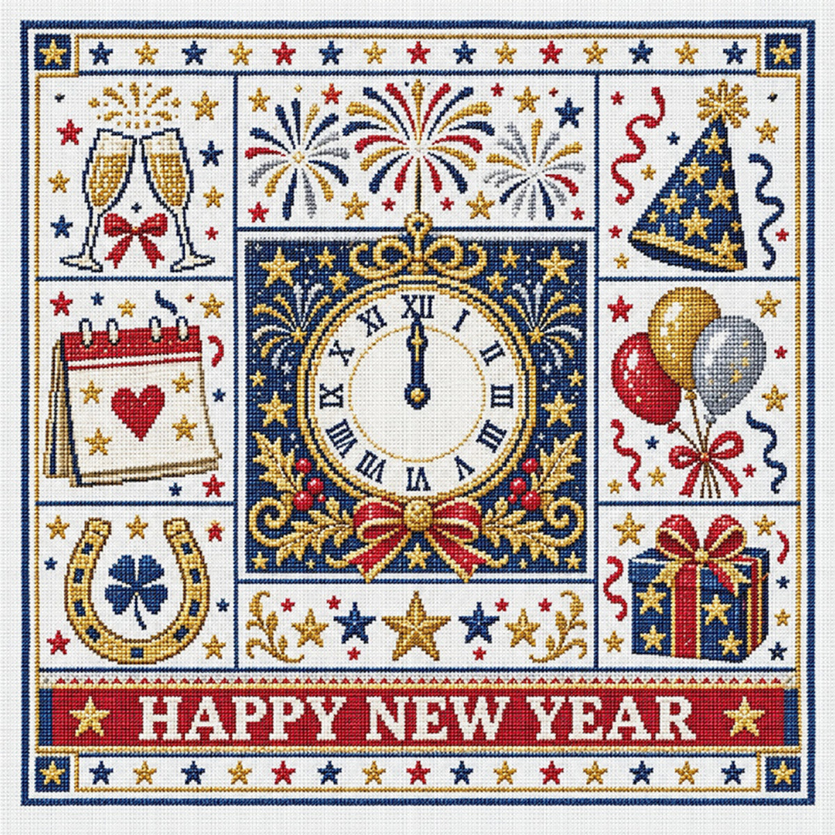 New Year - Full 14CT Stamped Cross Stitch 45x45CM - Huacan