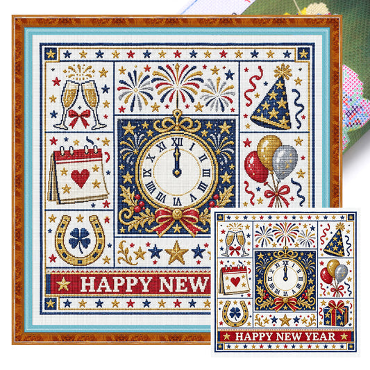 Neujahr - Vollständiges 14CT gestempeltes Kreuzstich-Set 45x45CM - Huacan