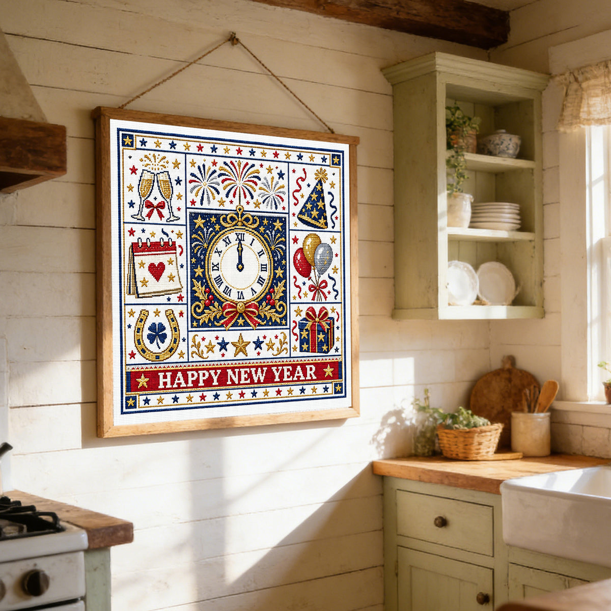New Year - Full 14CT Stamped Cross Stitch 45x45CM - Huacan
