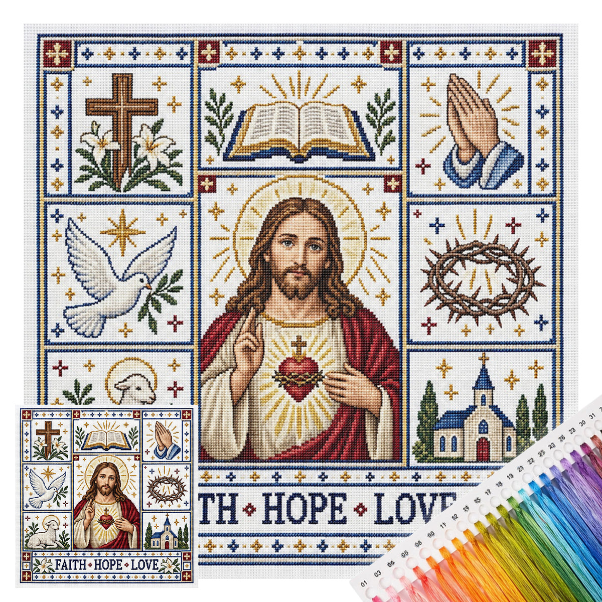 Jesus-Religion – Vollständiges 14CT-Stempel-Kreuzstich-Set 45x45CM – Huacan