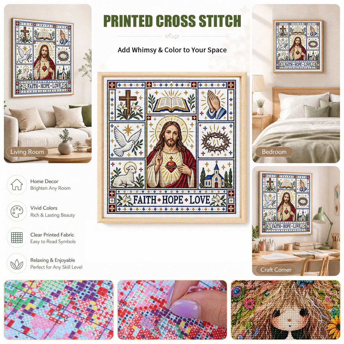 Jesus-Religion – Vollständiges 14CT-Stempel-Kreuzstich-Set 45x45CM – Huacan