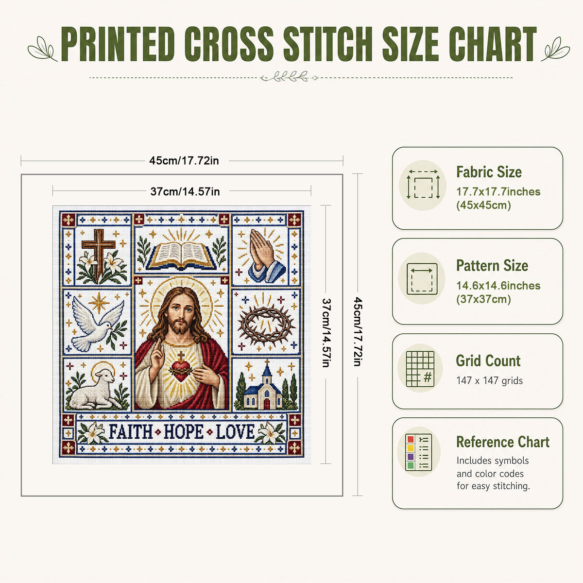 Jesus-Religion – Vollständiges 14CT-Stempel-Kreuzstich-Set 45x45CM – Huacan