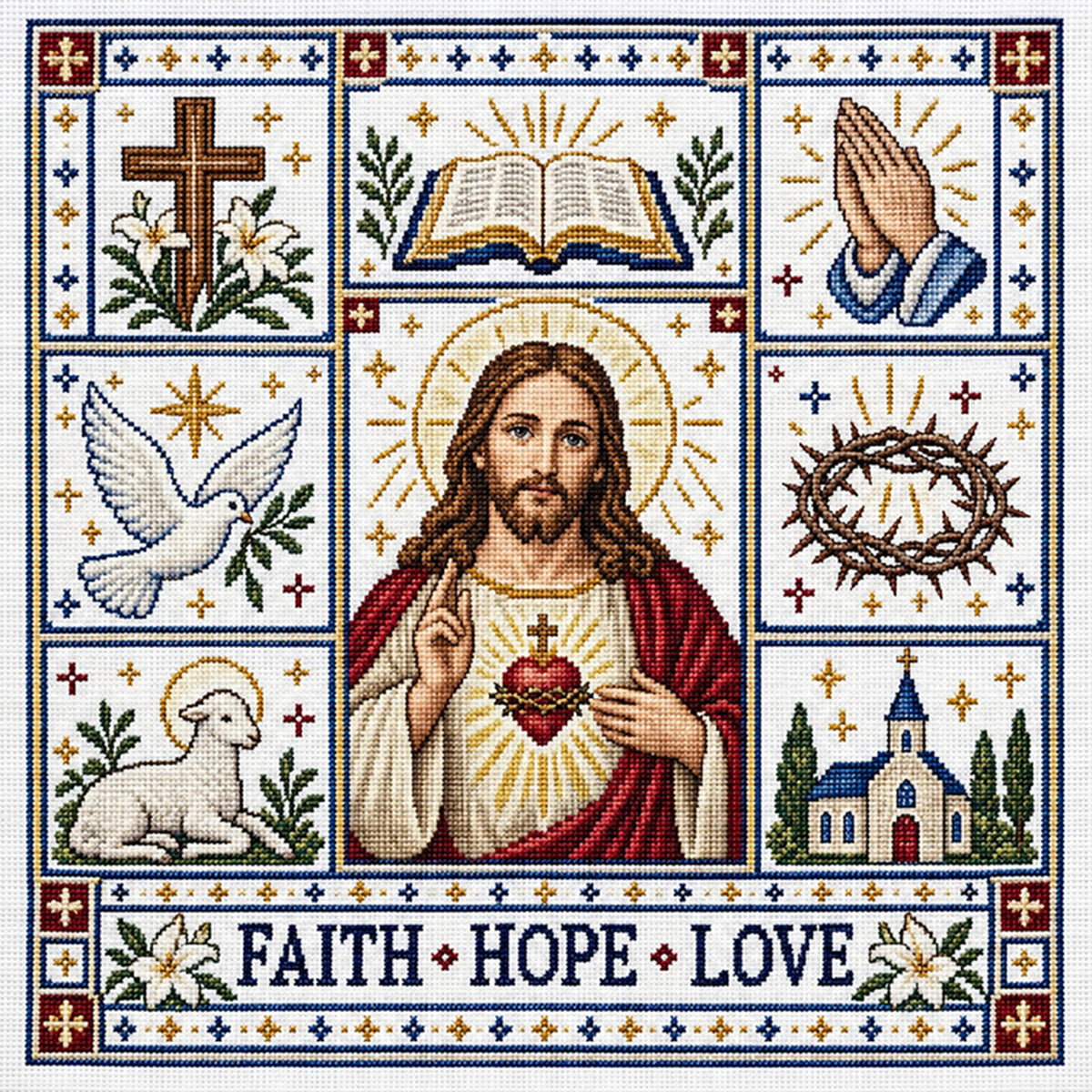 Jesus-Religion – Vollständiges 14CT-Stempel-Kreuzstich-Set 45x45CM – Huacan