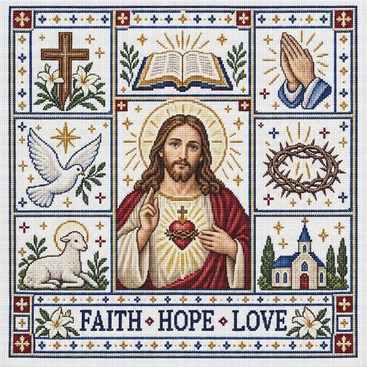 Jesus-Religion – Vollständiges 14CT-Stempel-Kreuzstich-Set 45x45CM – Huacan