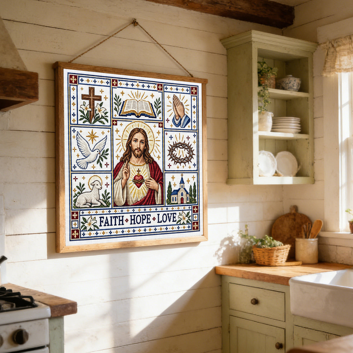 Jesus-Religion – Vollständiges 14CT-Stempel-Kreuzstich-Set 45x45CM – Huacan
