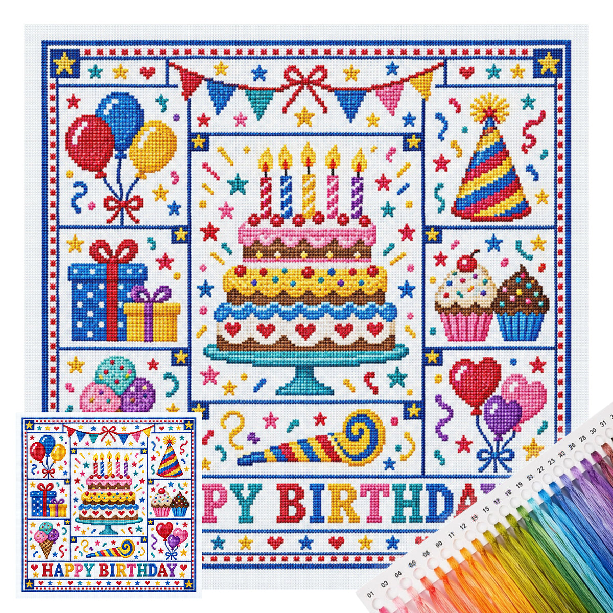 Birthday - Full 14CT Stamped Cross Stitch 45x45CM - Huacan