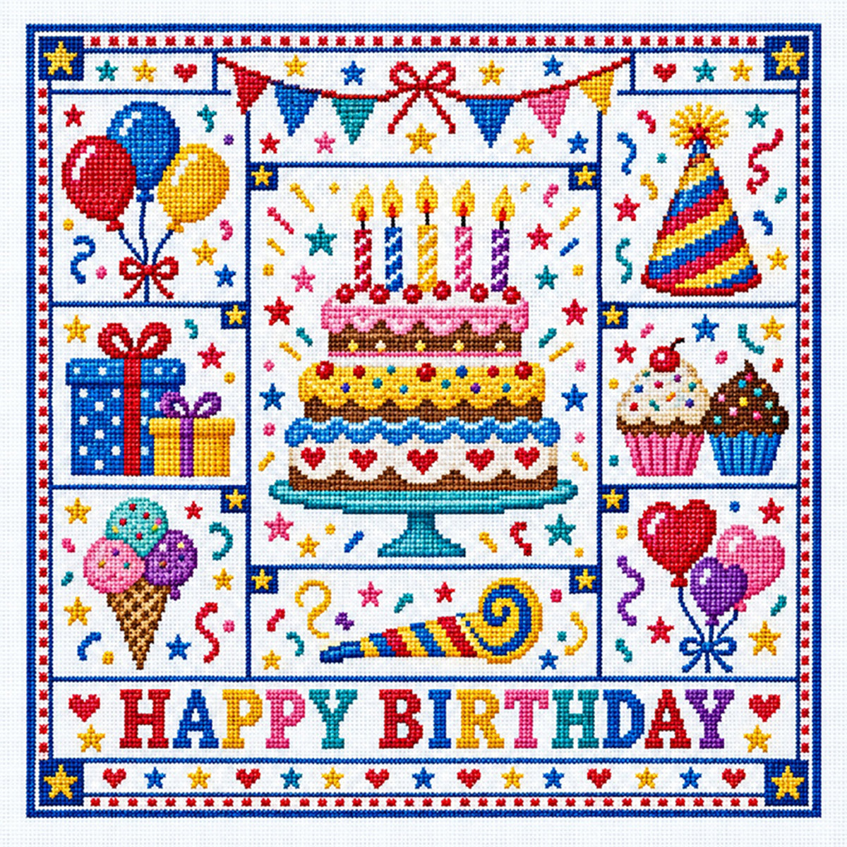 Birthday - Full 14CT Stamped Cross Stitch 45x45CM - Huacan