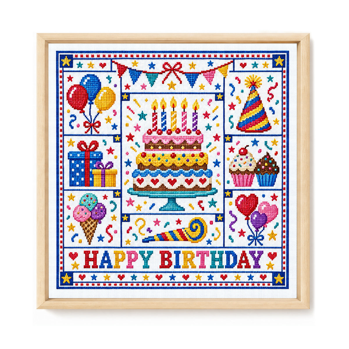 Birthday - Full 14CT Stamped Cross Stitch 45x45CM - Huacan