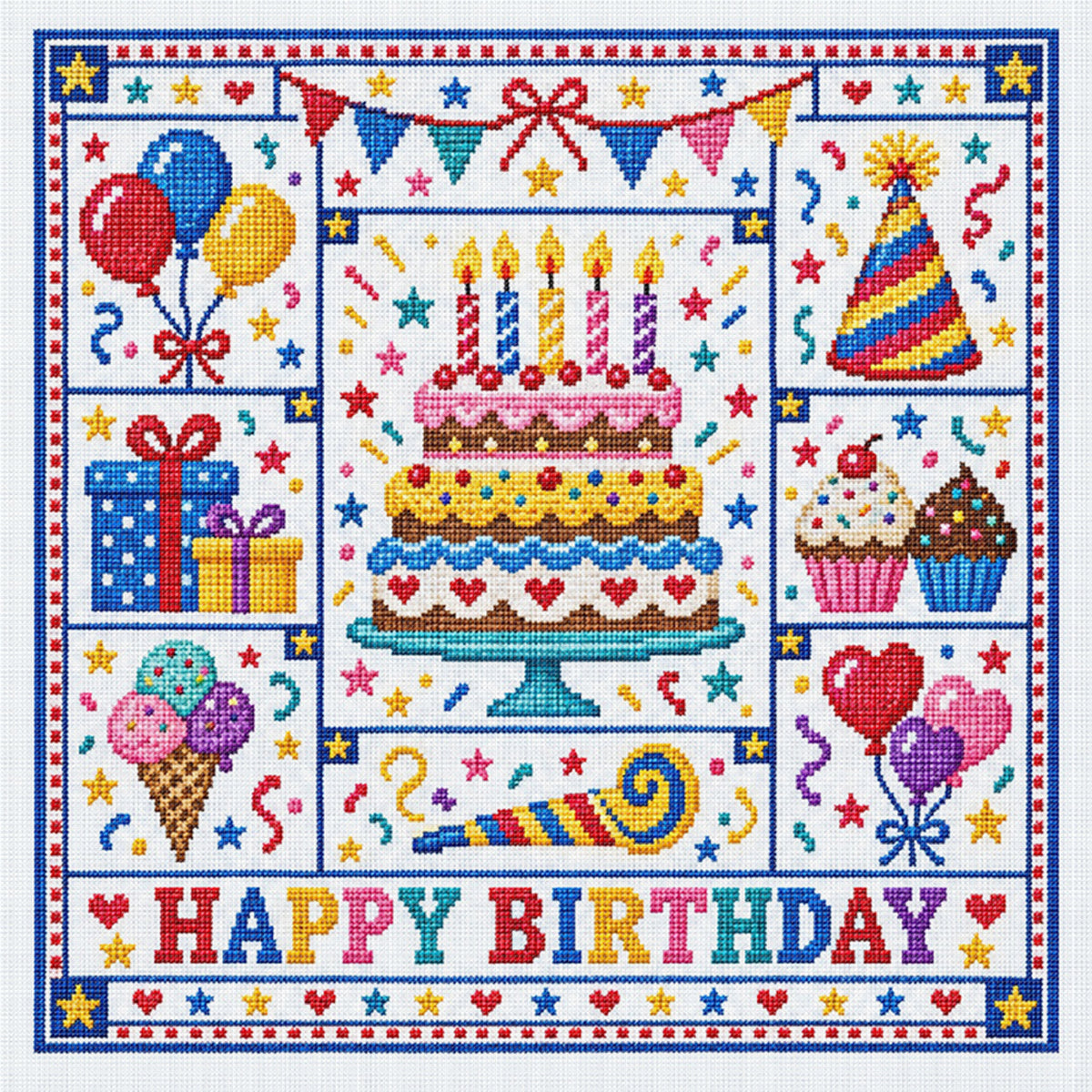Birthday - Full 14CT Stamped Cross Stitch 45x45CM - Huacan