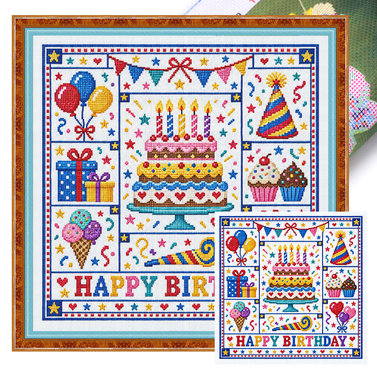Birthday - Full 14CT Stamped Cross Stitch 45x45CM - Huacan