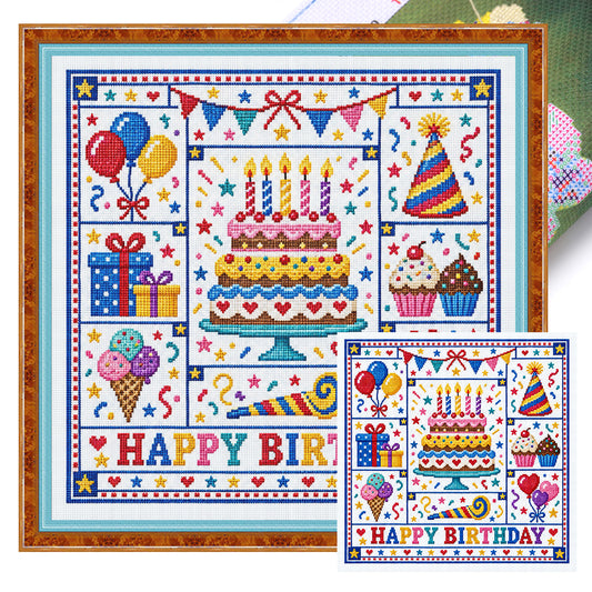 Geburtstag - Vollständiges 14CT gestempeltes Kreuzstich-Set 45x45CM - Huacan