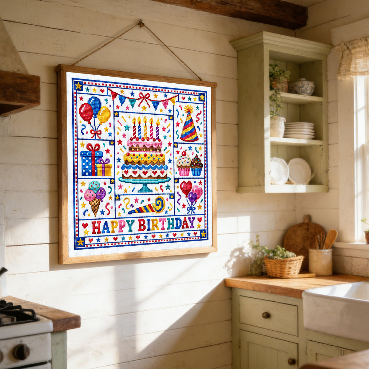 Birthday - Full 14CT Stamped Cross Stitch 45x45CM - Huacan