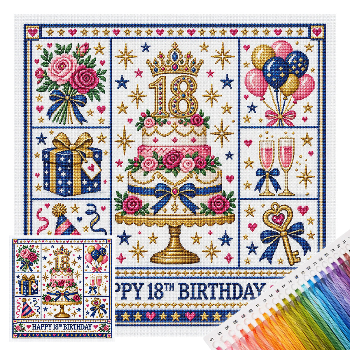 18. Geburtstag - Vollständiges 14CT gestempeltes Kreuzstichset 45x45CM - Huacan