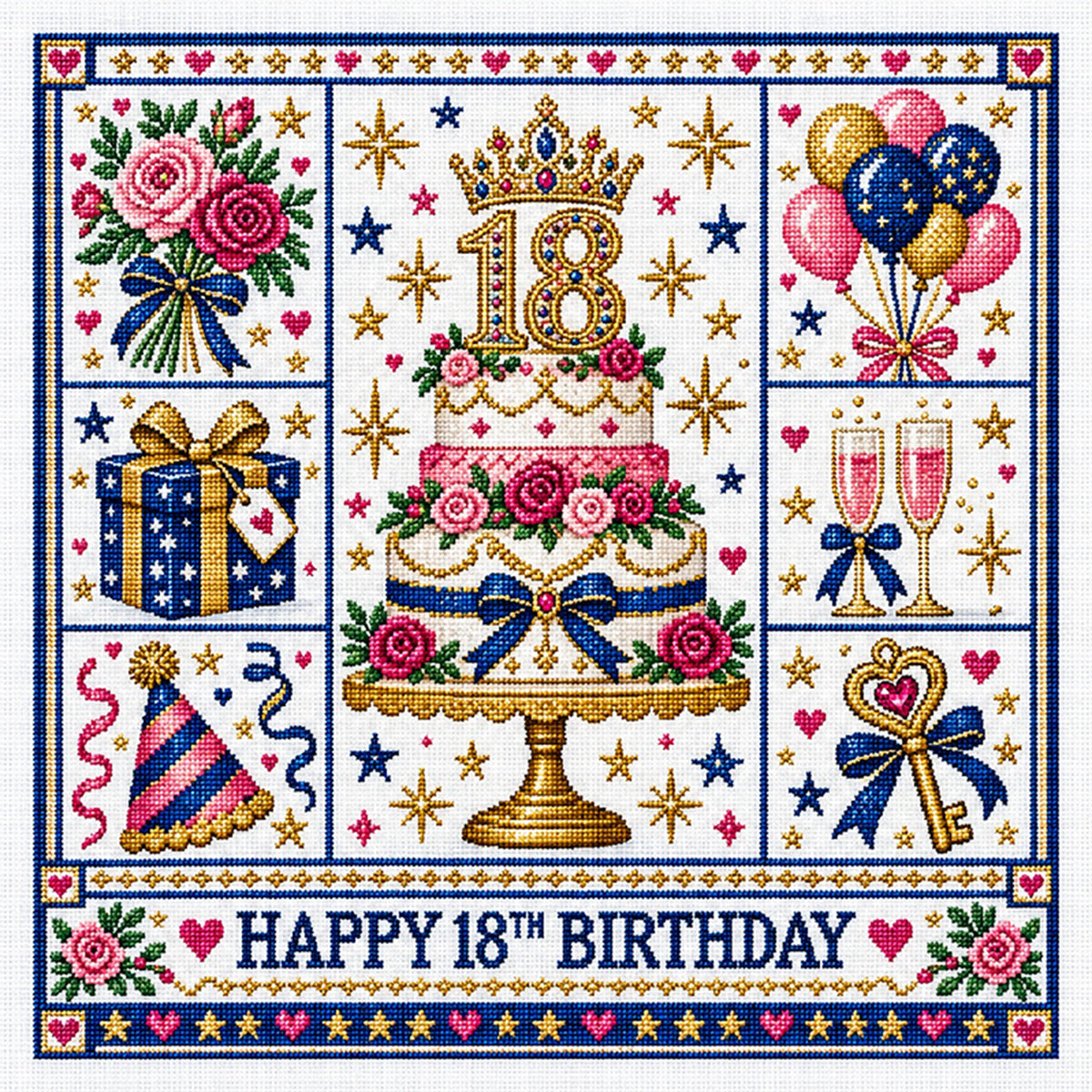 18. Geburtstag - Vollständiges 14CT gestempeltes Kreuzstichset 45x45CM - Huacan