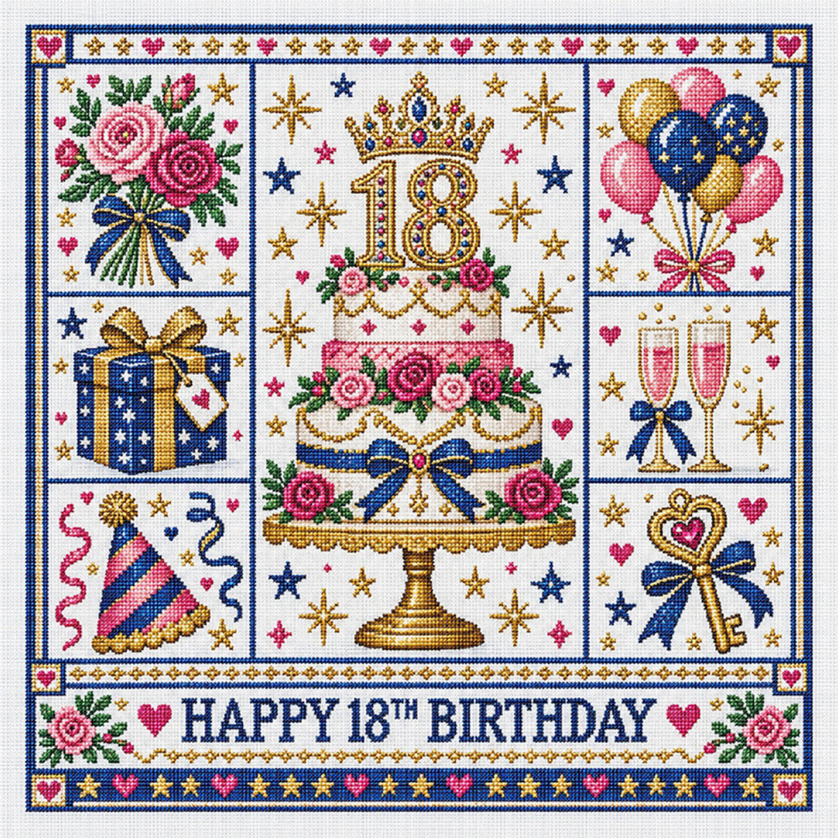 18. Geburtstag - Vollständiges 14CT gestempeltes Kreuzstichset 45x45CM - Huacan