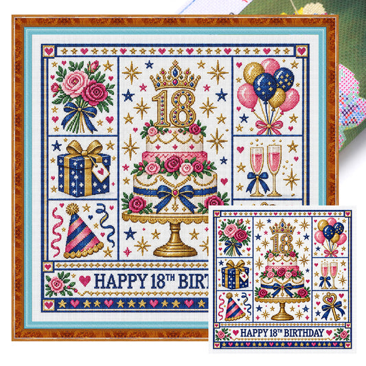 18. Geburtstag - Vollständiges 14CT gestempeltes Kreuzstichset 45x45CM - Huacan