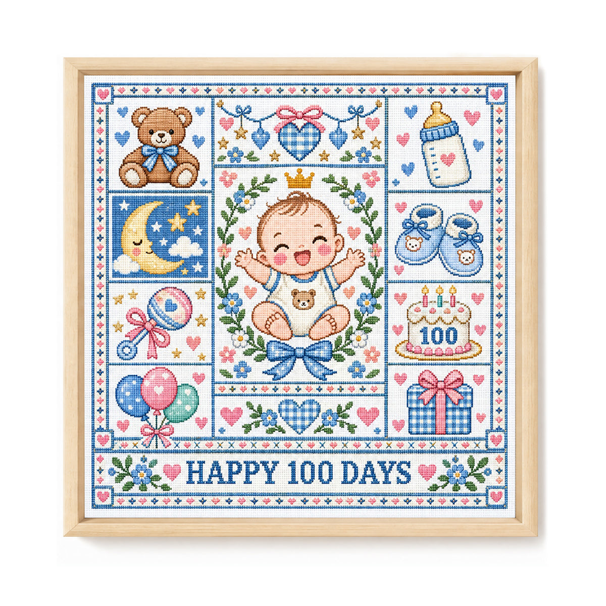 Baby 100 Days - Full 14CT Stamped Cross Stitch 45x45CM - Huacan