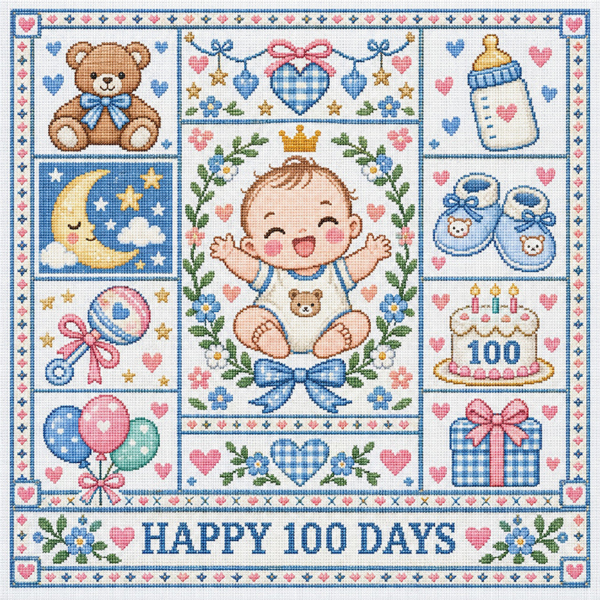 Baby 100 Days - Full 14CT Stamped Cross Stitch 45x45CM - Huacan