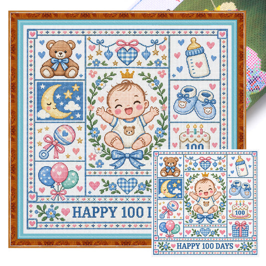 Baby 100 Tage – Vollständiges 14CT Stempel-Kreuzstichset 45x45CM – Huacan