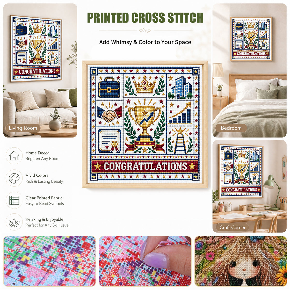 Congratulations On Promotion - Full 14CT Stamped Cross Stitch 45x45CM - Huacan