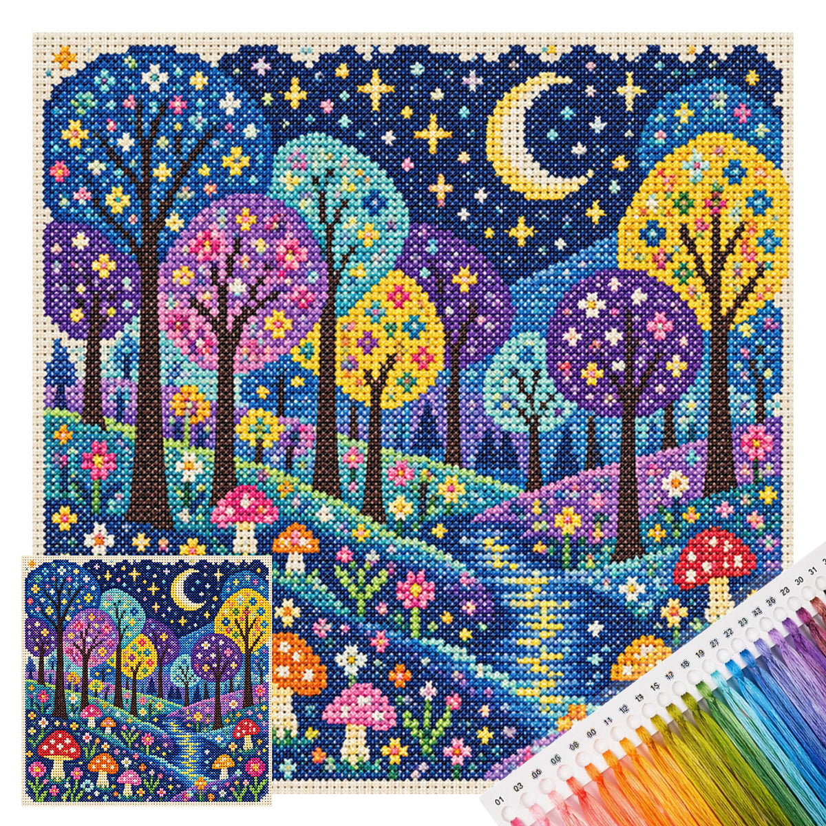 Sternennacht-Wald – Vollständiges 11CT Stempel-Kreuzstichset 45x45CM – Huacan