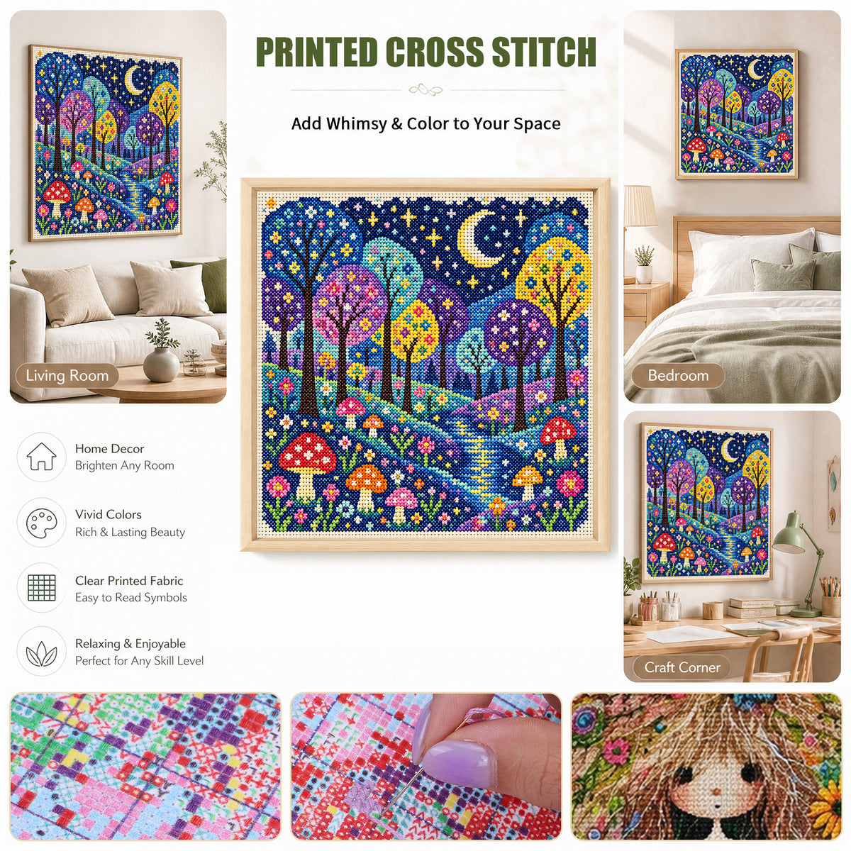 Sternennacht-Wald – Vollständiges 11CT Stempel-Kreuzstichset 45x45CM – Huacan