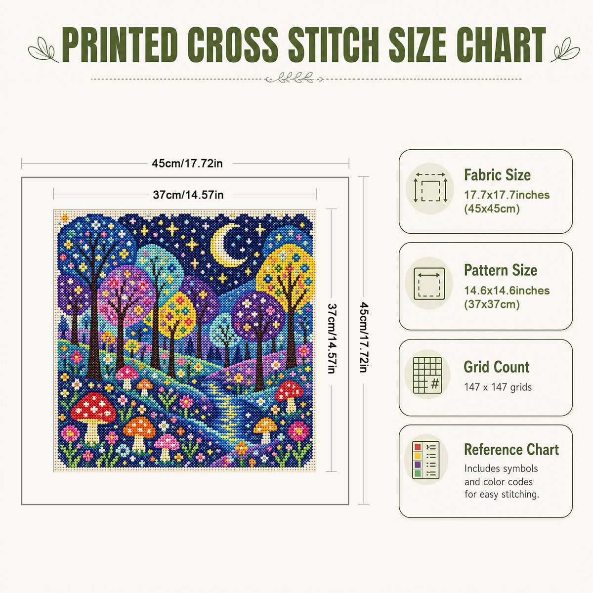 Sternennacht-Wald – Vollständiges 11CT Stempel-Kreuzstichset 45x45CM – Huacan