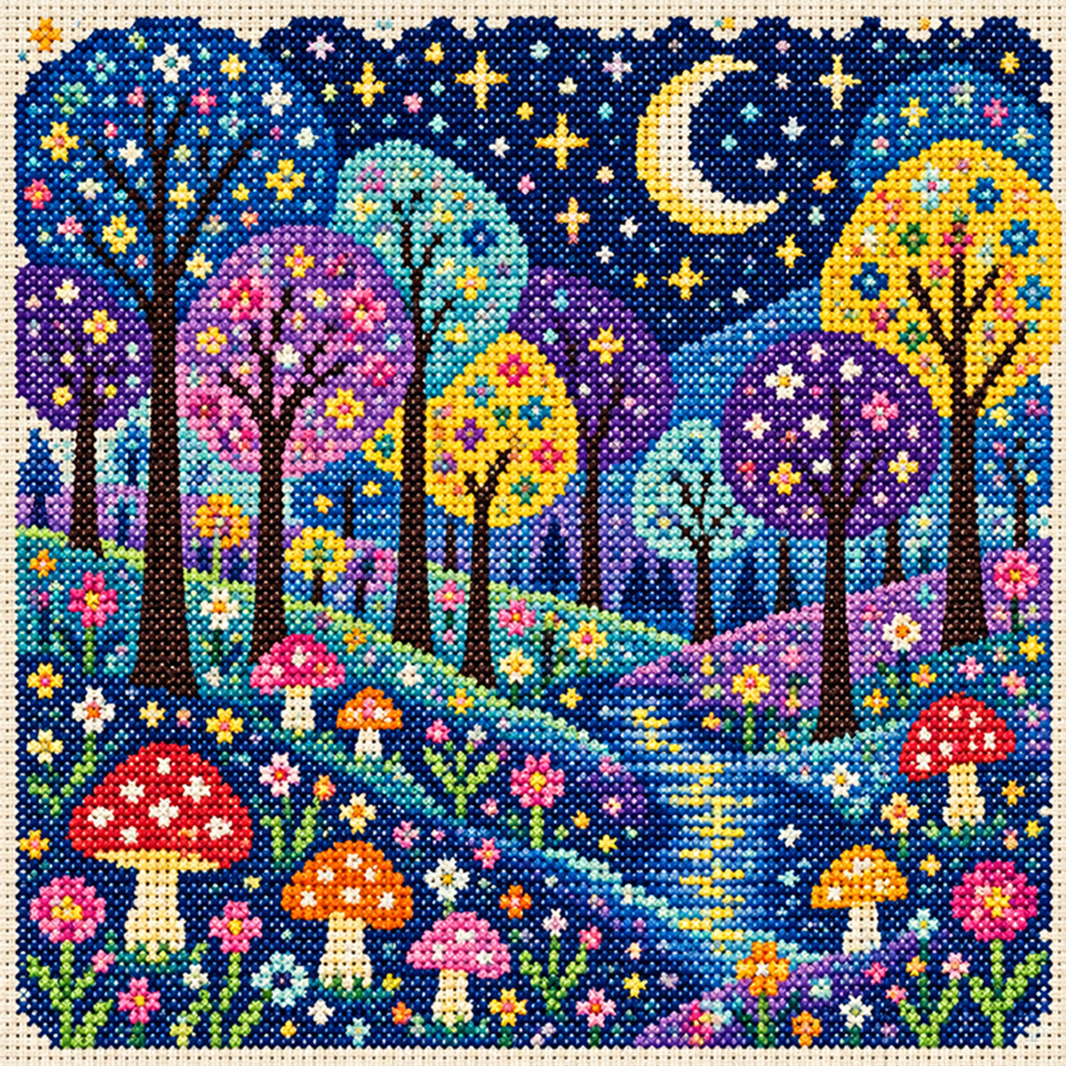 Sternennacht-Wald – Vollständiges 11CT Stempel-Kreuzstichset 45x45CM – Huacan
