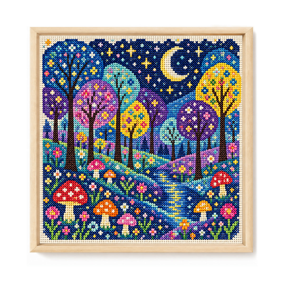 Sternennacht-Wald – Vollständiges 11CT Stempel-Kreuzstichset 45x45CM – Huacan