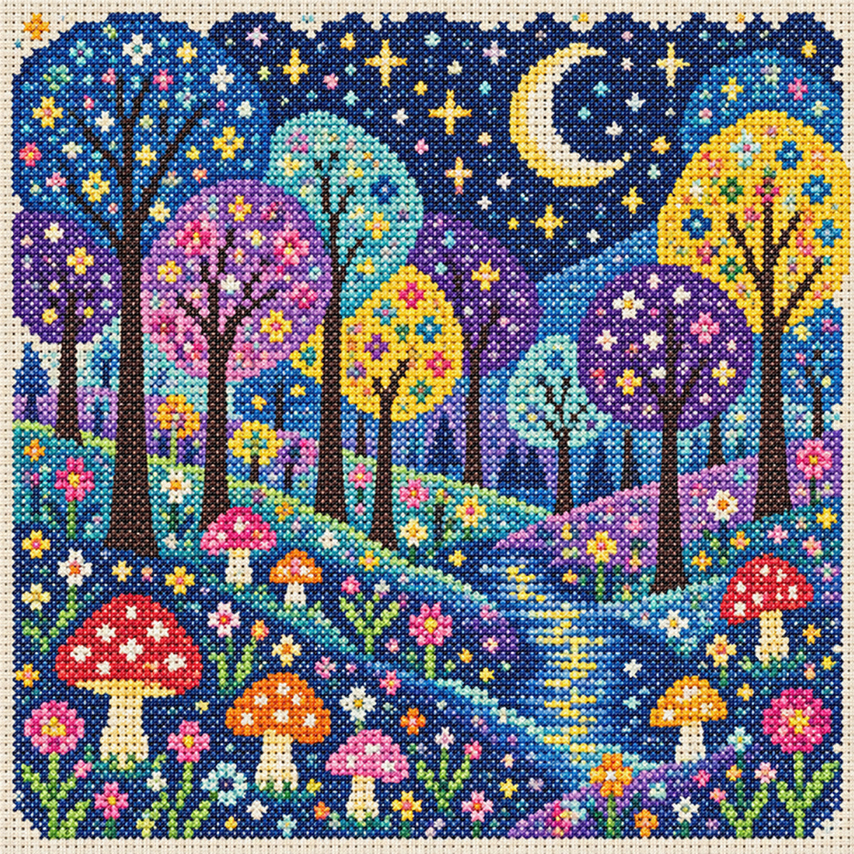 Sternennacht-Wald – Vollständiges 11CT Stempel-Kreuzstichset 45x45CM – Huacan