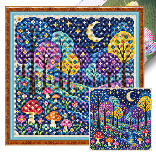 Sternennacht-Wald – Vollständiges 11CT Stempel-Kreuzstichset 45x45CM – Huacan