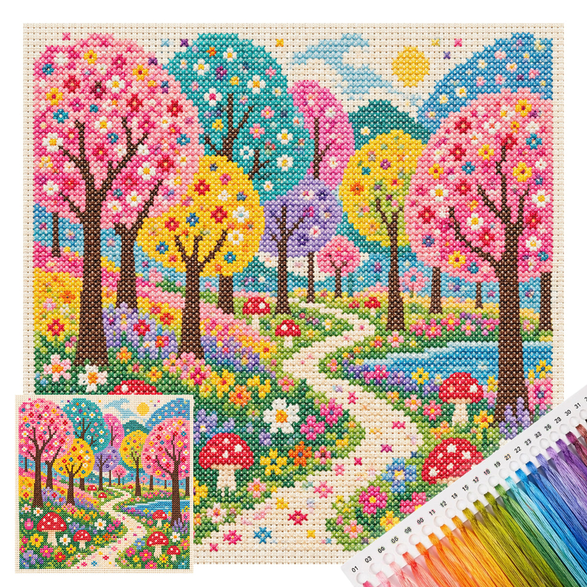Fantasiewald - Vollständiges 11CT Stempel-Kreuzstich-Set 45x45CM - Huacan