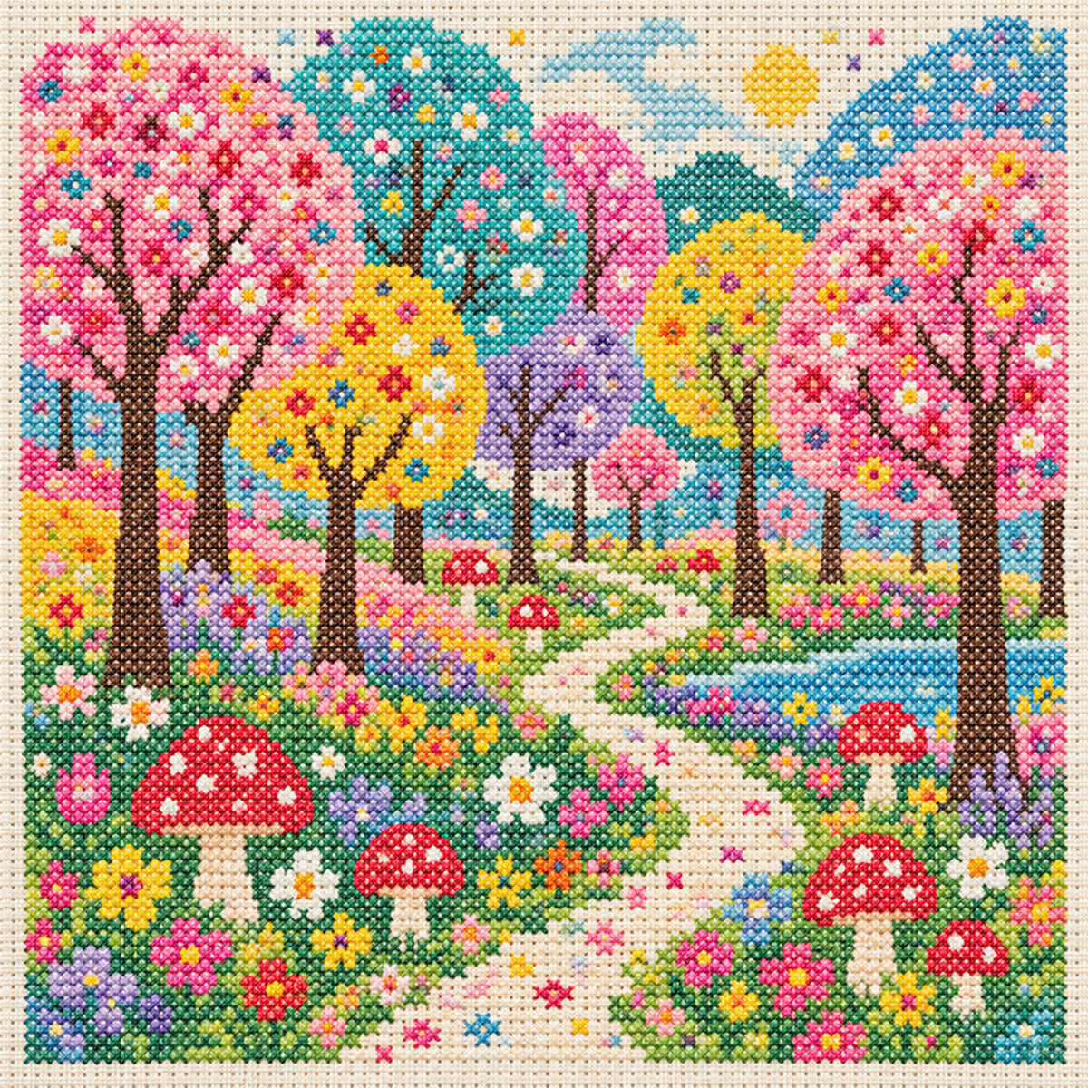 Fantasiewald - Vollständiges 11CT Stempel-Kreuzstich-Set 45x45CM - Huacan